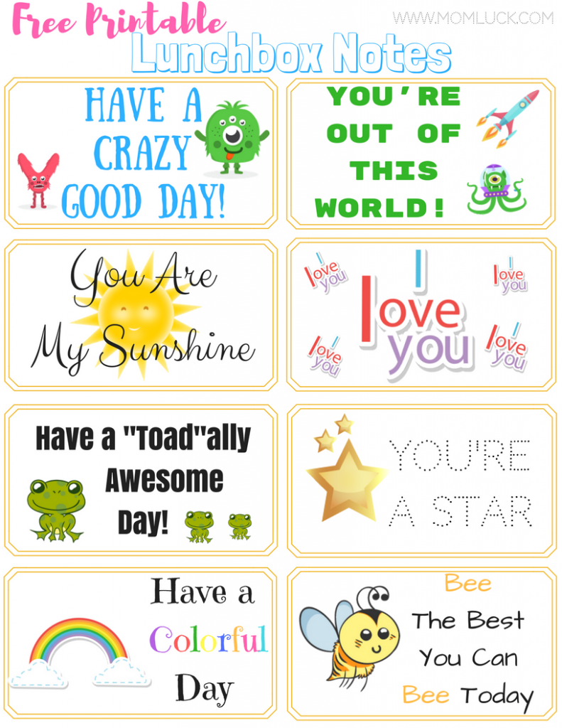 Free Printable lunchbox notes For Boys and Girls 