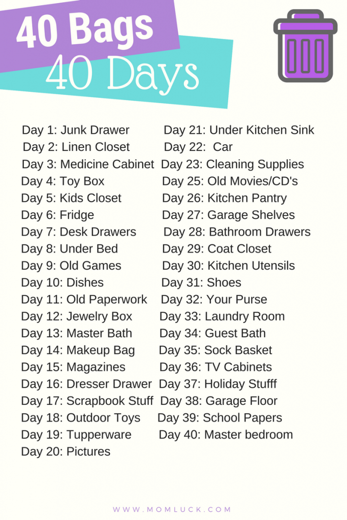 40 Bags in 40 Days Free PrintableTake The Challenge